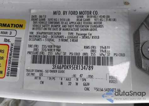 2014 Ford Fusion Titanium z USA, uszkodzony, nr VIN 3FA6P0K95ER134789